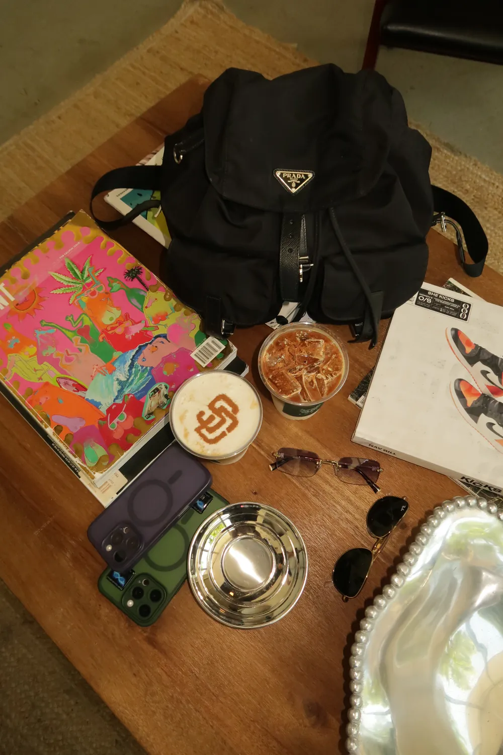 Aesthetic — Prada bag flat-lay
